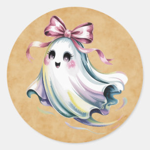 Cute Watercolor Girl Ghost Birthday Mash Classic Round Sticker