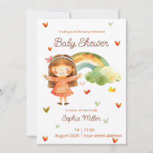 Cute Watercolor Girl Rainbow Baby Shower Invitatio Invitation