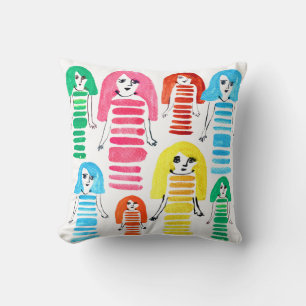 Cute watercolor girls funky fun cushion