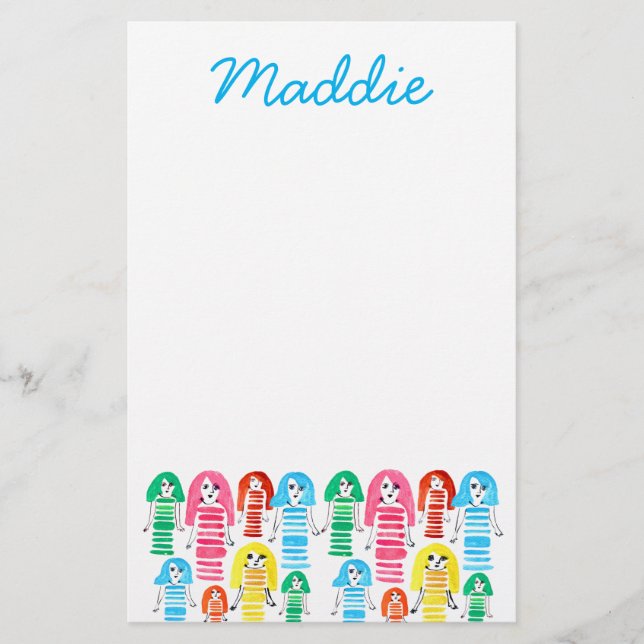 Cute watercolor girls funky fun stationery (Front)