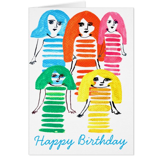 Cute watercolor girls funky modern art (Front)