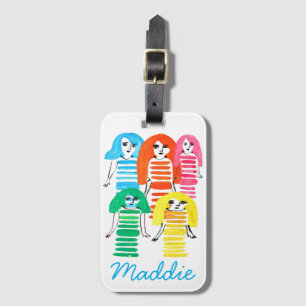 Cute watercolor girls funky modern art luggage tag