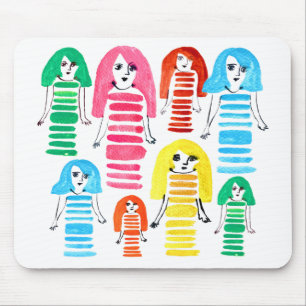 Cute watercolor girls funky modern art mouse mat