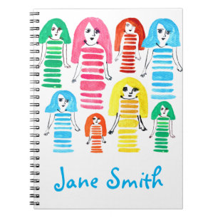 Cute watercolor girls funky modern art notebook
