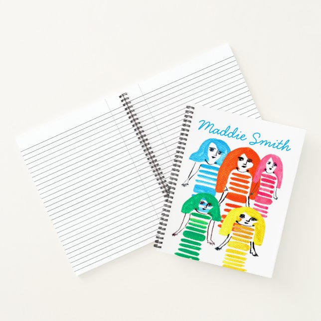 Cute watercolor girls funky modern art notebook (Inside)