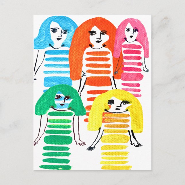 Cute watercolor girls funky modern art postcard (Front)