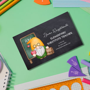 Cute Watercolor Gnome Teacher On Chalkboard Business Card