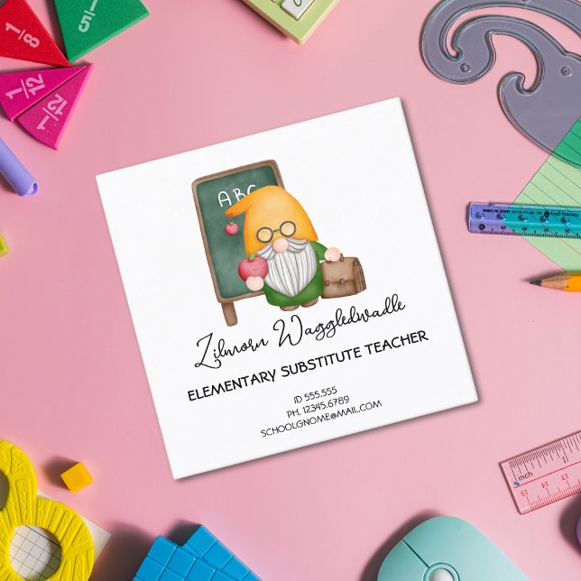 Cute Watercolor Gnome Teacher With Apple Square Business Card (Creator Uploaded)