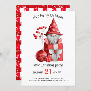 Cute Watercolor Gnomes Little Christmas Party Inv Invitation