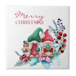 Cute Watercolor Gnomes  Tile