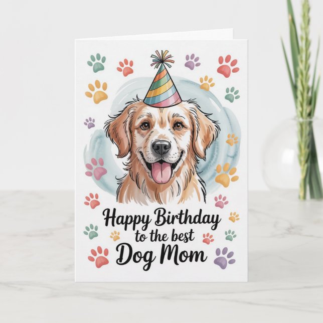 Cute Watercolor Golden Retriever Dog Mom Birthday  Card (Front)
