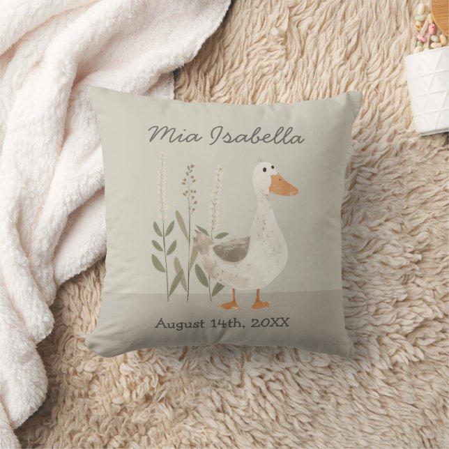 Cute Watercolor Goose Baby Birth Keepsake Pillow (Blanket)
