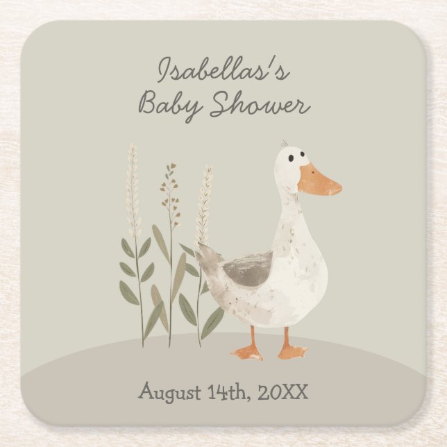 Cute Watercolor Goose Baby Paper Coaster (Front)