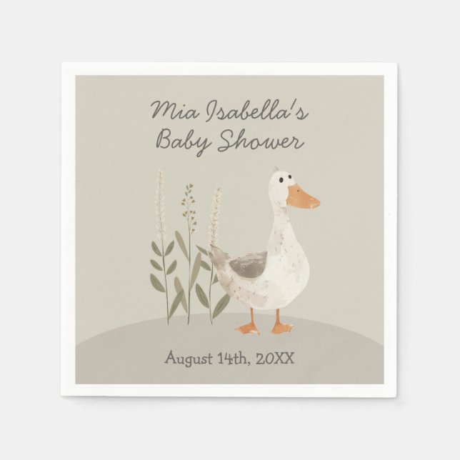 Cute Watercolor Goose Baby Shower Napkins (Front)