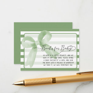 Cute Watercolor Green Bow Baby Shower Enclosure Card