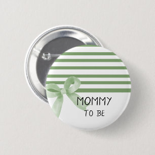 Cute Watercolor Green Bow Baby Shower Mummy-to-be 6 Cm Round Badge