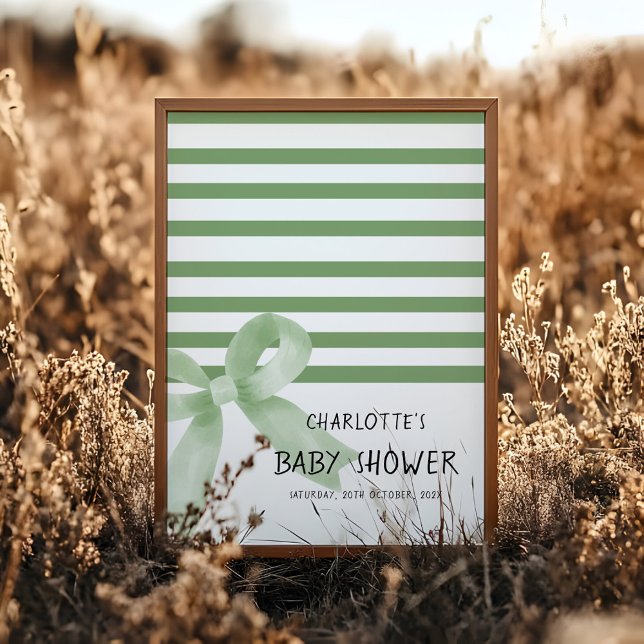 Cute Watercolor Green Bow Baby Shower Welcome Sign (Creator Uploaded)