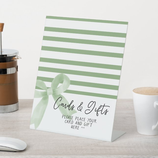 Cute Watercolor Green Bow Cards & Gifts Pedestal Sign (In SItu)