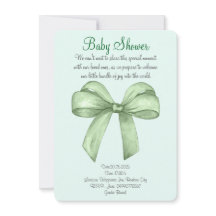 Cute watercolor green bow invitation
