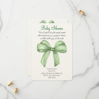 Cute watercolor green bow invitation