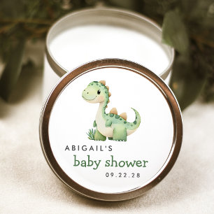 Cute Watercolor Green Dinosaur Baby Shower Classic Round Sticker