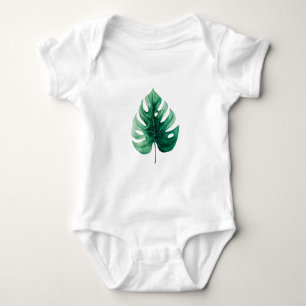 Cute Watercolor Green Monstera Leaf Baby Bodysuit