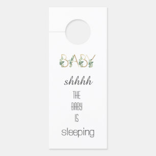 Cute Watercolor Greenery Leaves Baby Sleeping  Door Hanger