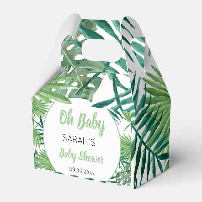 Cute Watercolor Greenery Tropical Leaf Baby Shower Favour Box (Front Side)