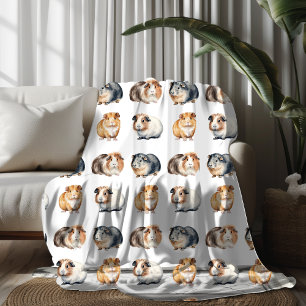 Cute Watercolor Guinea Pig Fleece Blanket