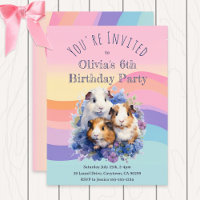 Cute Watercolor Guinea Pigs Pretty Birthday Party