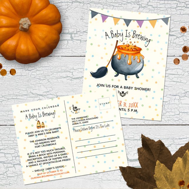 Cute Watercolor Halloween Baby Shower Party Postcard (Creator Uploaded)