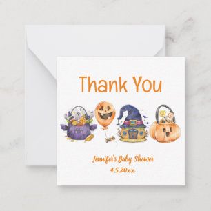 cute watercolor halloween baby shower thank you card
