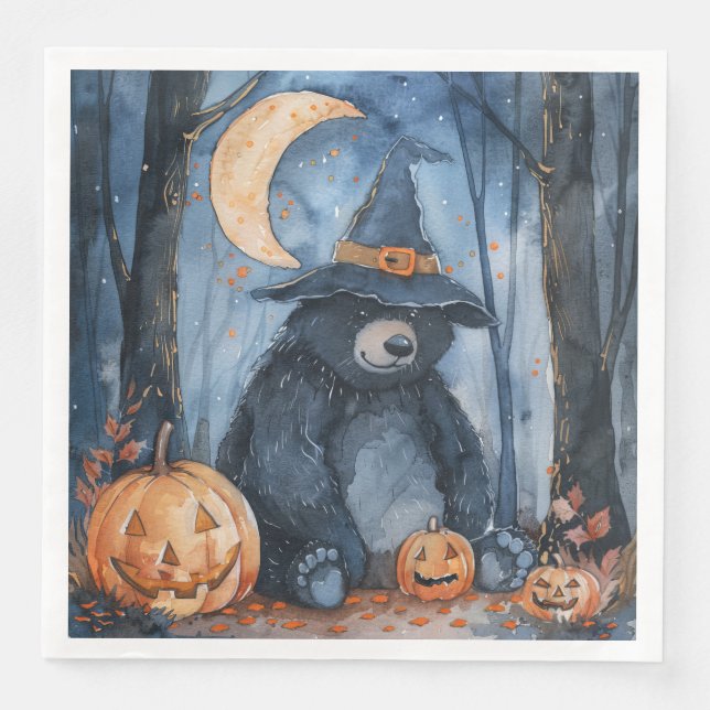 Cute Watercolor Halloween Bear for Decoupage Party Napkin (Front)