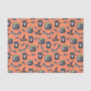 Cute Watercolor Halloween Cats & Cauldrons Tissue Paper