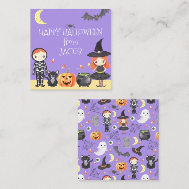 Cute Watercolor Halloween Costume Kids Gift Card (Front/Back)