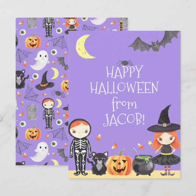 Cute Watercolor Halloween Costume Kids Postcard (Front/Back)