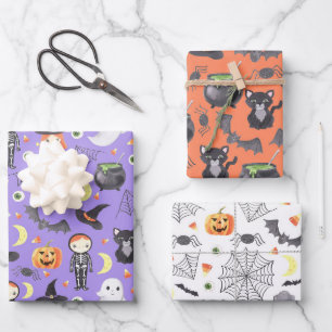 Cute Watercolor Halloween Costume Kids Wrapping Paper Sheet