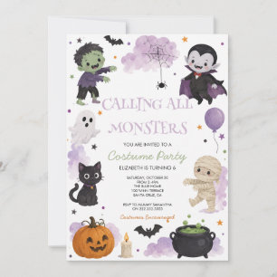 Cute Watercolor Halloween Costume Party Invitation