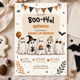 Cute Watercolor Halloween Ghost Party (Birthday) Invitation