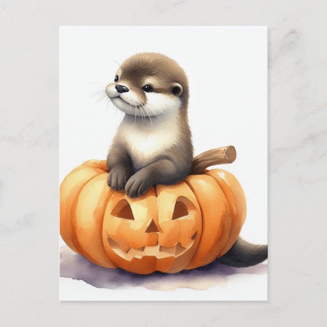 Cute Watercolor Halloween Otter Postcard (Front)