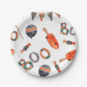 Cute Watercolor Halloween Party Paper Plate