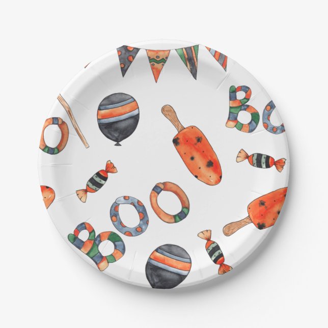 Cute Watercolor Halloween Party Paper Plate (Front)