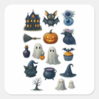Cute Watercolor Halloween Sticker Sheet