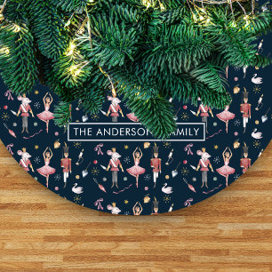 Cute Watercolor Hand Drawn Nutcracker Illustration Fleece Tree Skirt