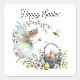 Cute watercolor Happy Easter fairy  Square Sticker