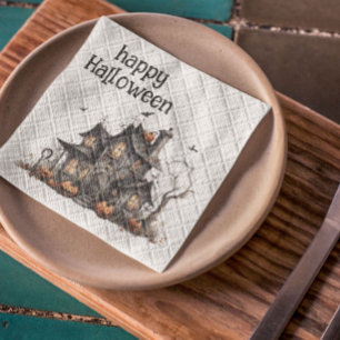 Cute Watercolor Haunted House Halloween Napkin
