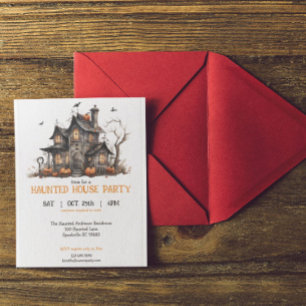 Cute Watercolor Haunted House Halloween Party Invitation