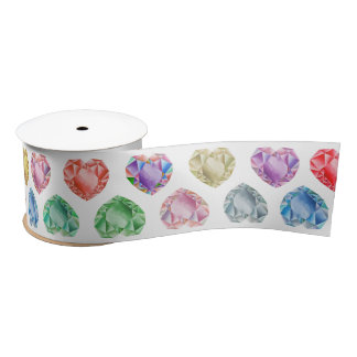  Cute Watercolor Heart Gemstone Colourful Fun Girl Satin Ribbon