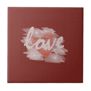 Cute Watercolor Heart Love Red Canvas Tile