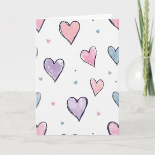 Cute Watercolor Hearts Card